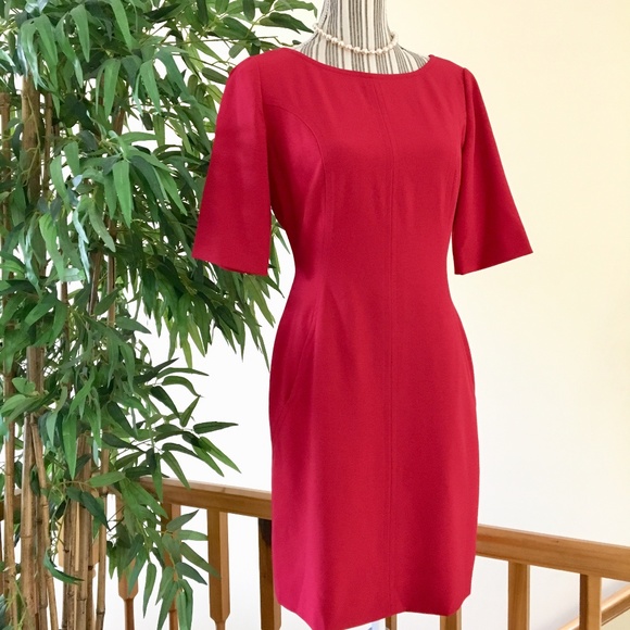 πHPπTahari Red Sheath Dress Size 4P - Picture 4 of 10